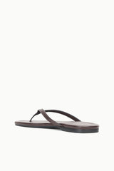 Espresso brown thong sandal with slim T-strap and flat sole
