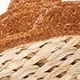 Close-up of tan woven footbed texture with stitched trim