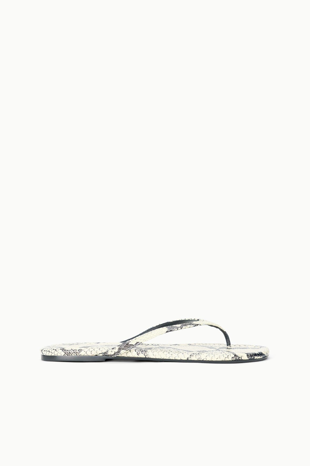 Snake-print thong sandals with black flip-flop strap and textured footbed