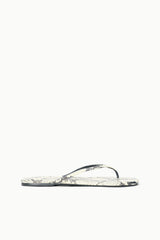 Snake-print thong sandals with black flip-flop strap and textured footbed