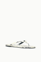Snake-print thong sandals with black strap and open-toe thong profile