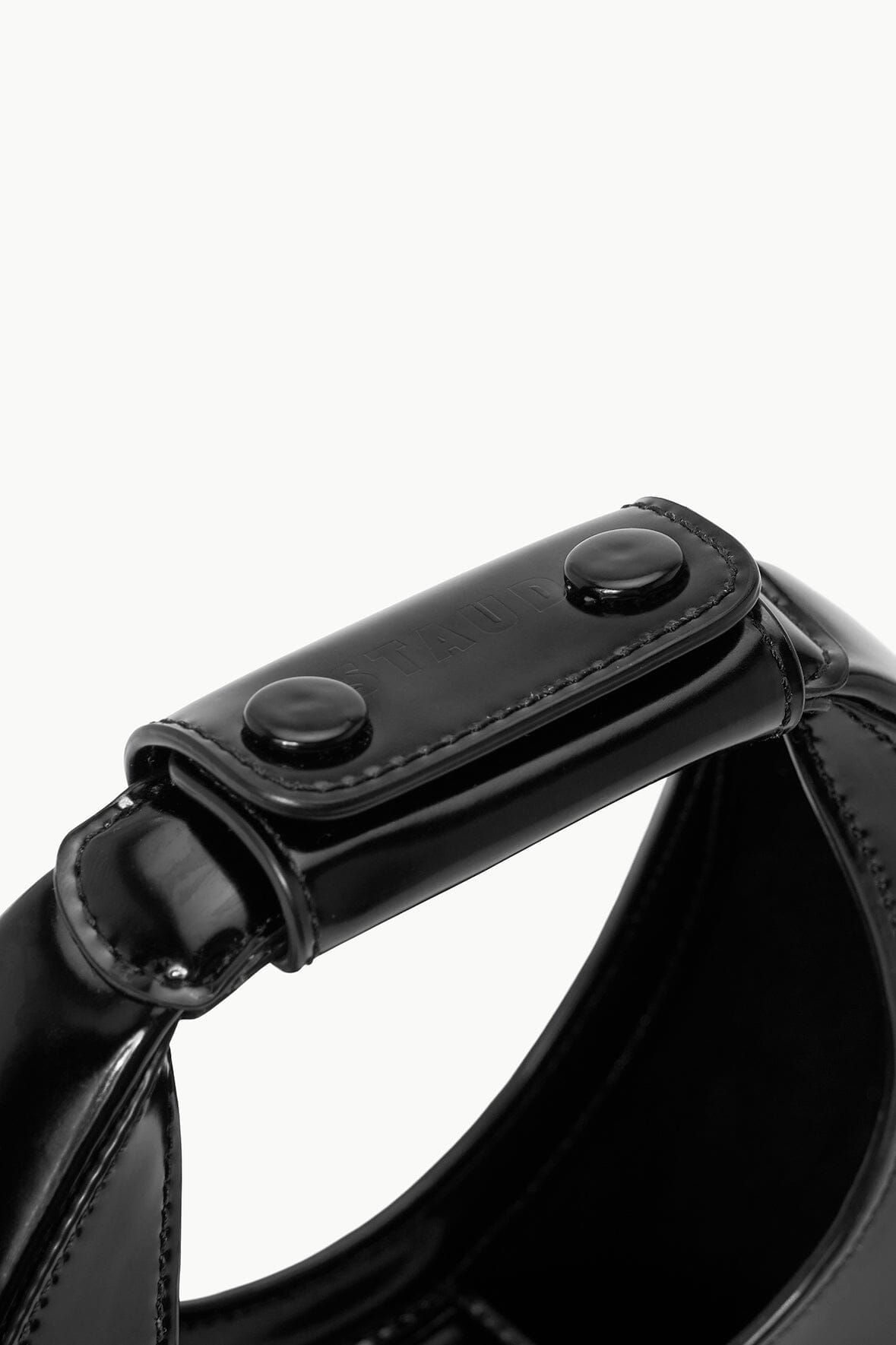 GOODNIGHT MOON bag top handle with two snap buttons and glossy black finish