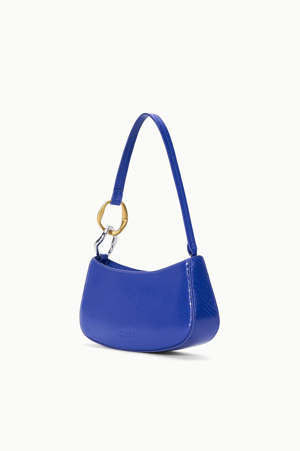 Cobalt blue textured hobo handbag with top handle and gold hardware ring