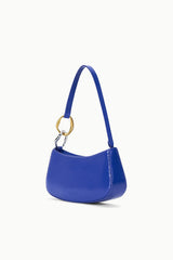 Cobalt blue textured hobo handbag with top handle and gold hardware ring
