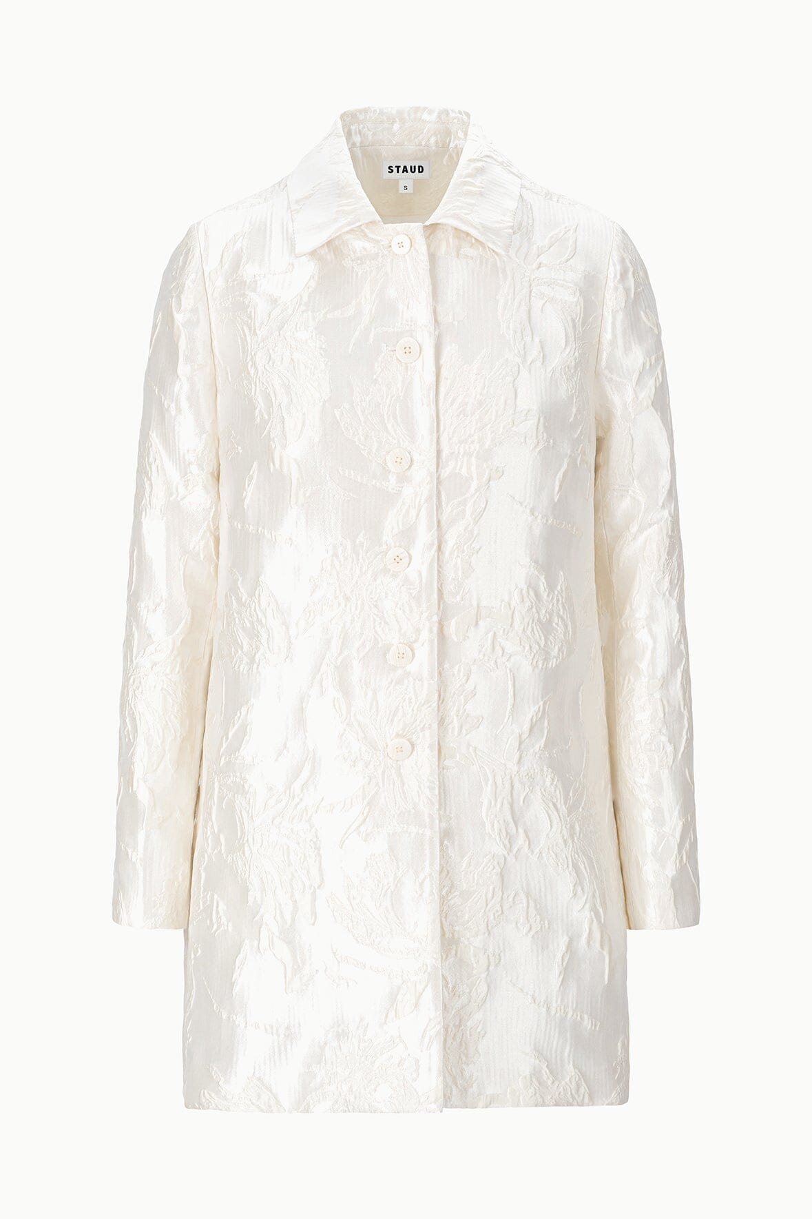 HALTON ivory jacquard jacket with pointed collar, button front, long sleeves