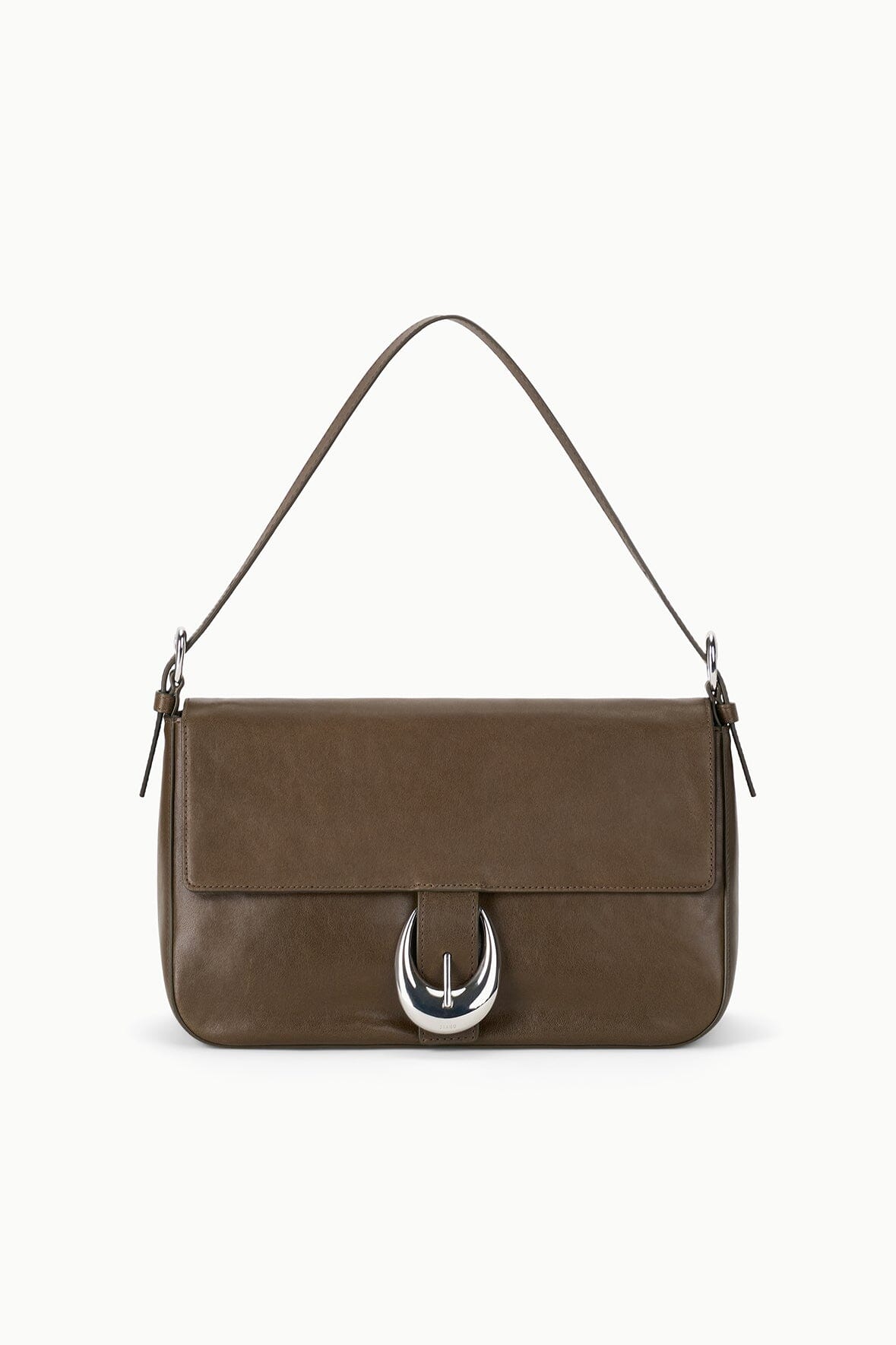 Truffle brown medium shoulder bag with top flap and silver-tone horseshoe clasp
