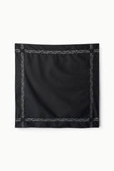 Black headscarf square with patterned border trim
