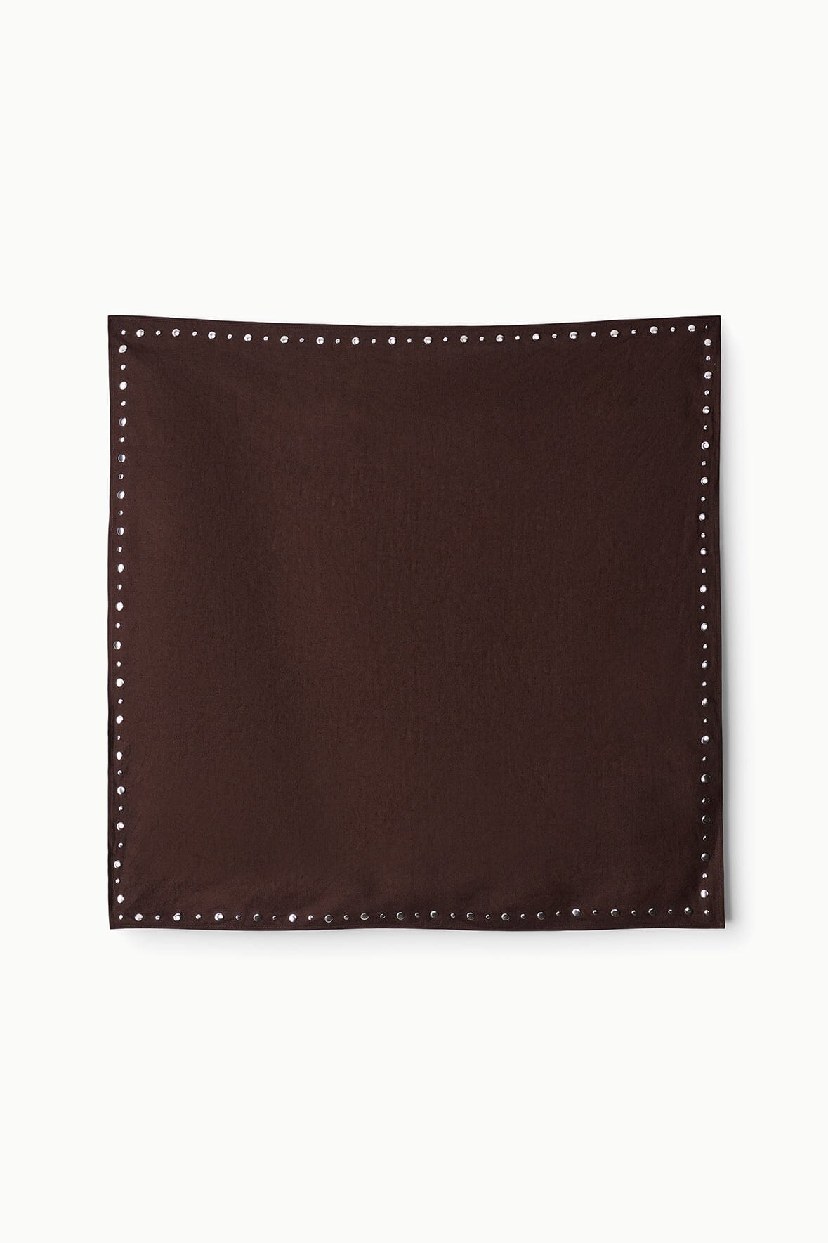 Brown square headscarf fabric with stitched border and silver stud dots