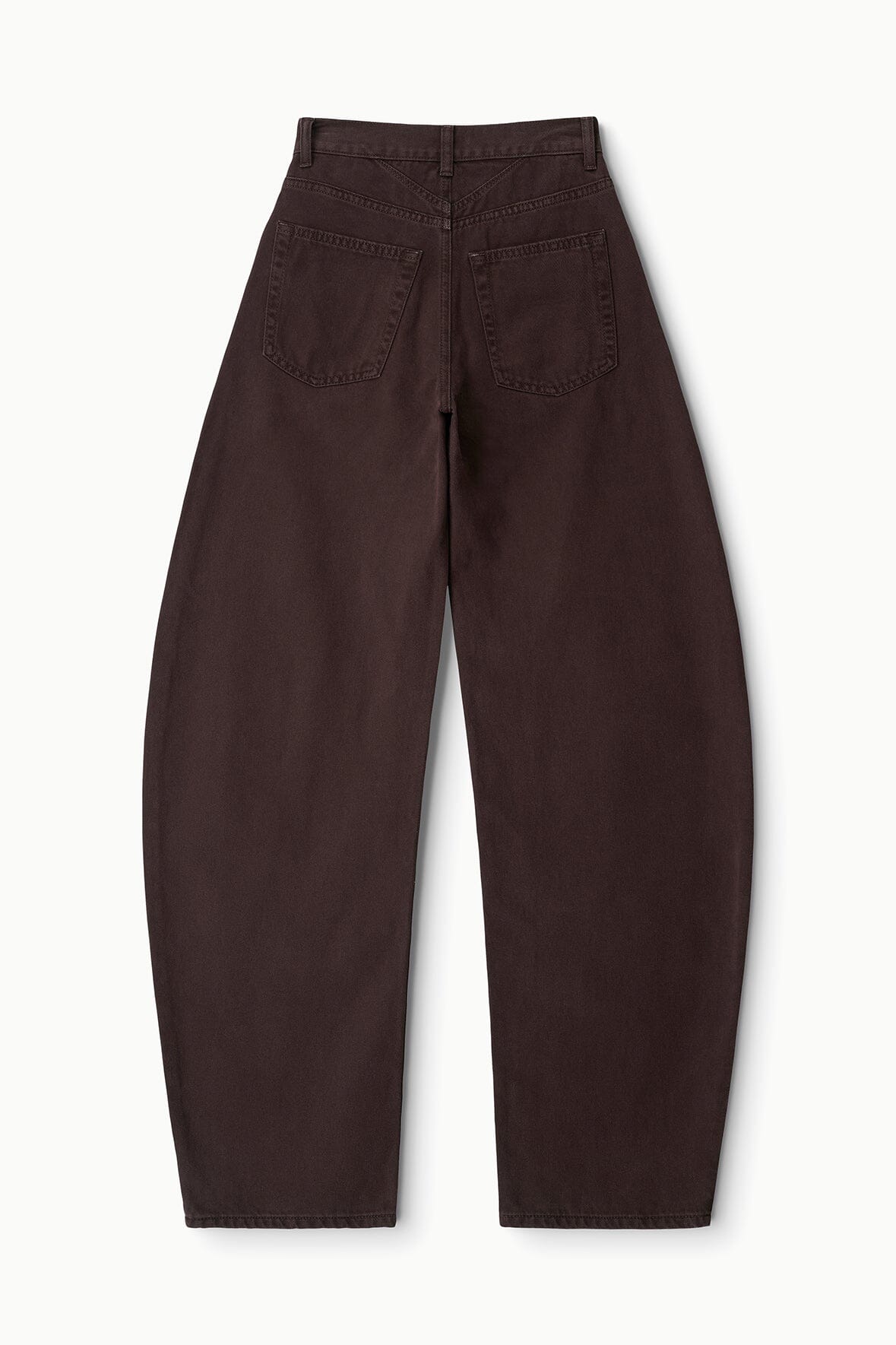 Brown barrel jeans front view with multiple pockets