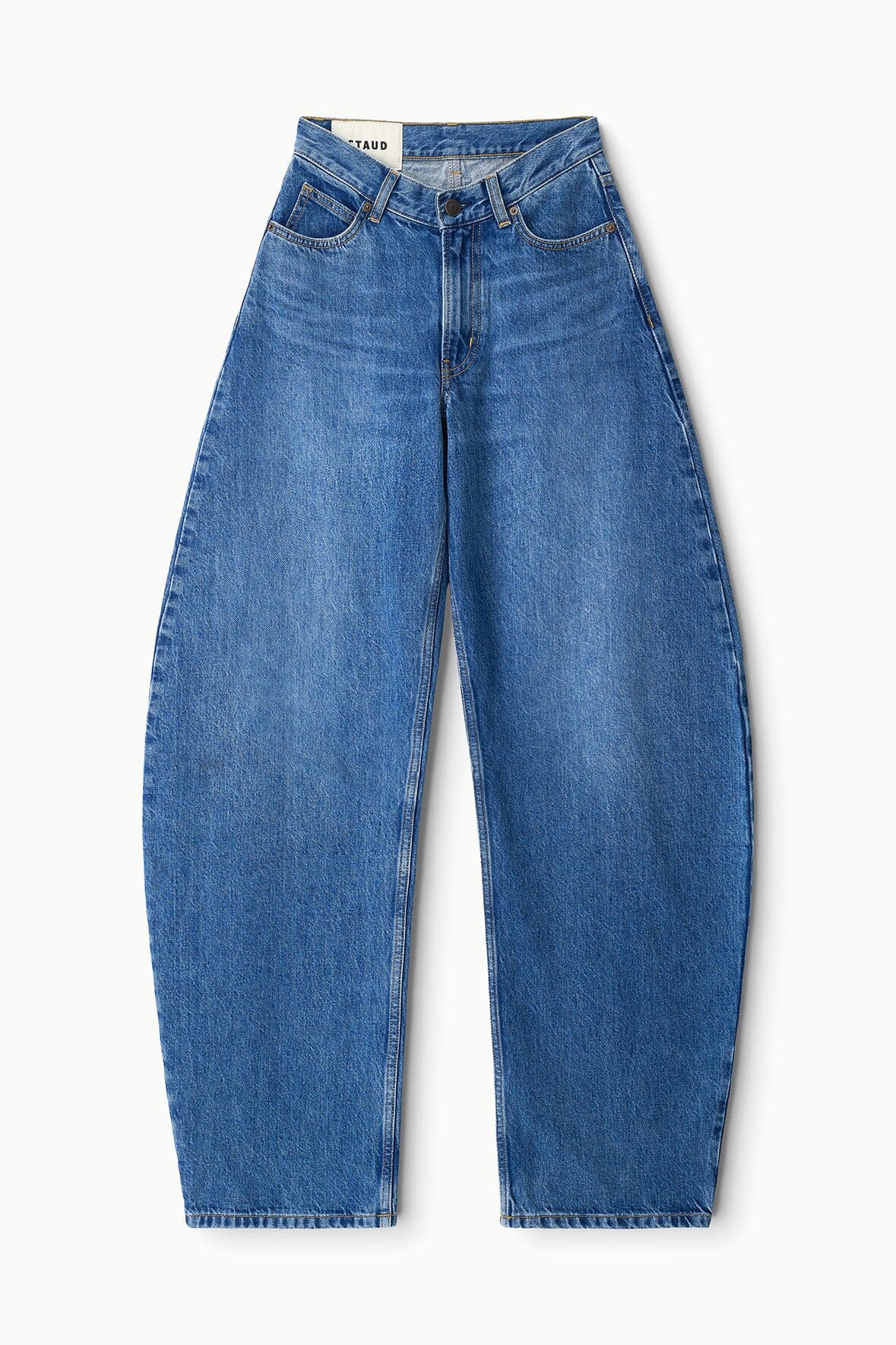 Vintage wash denim barrel jeans with straight cropped legs