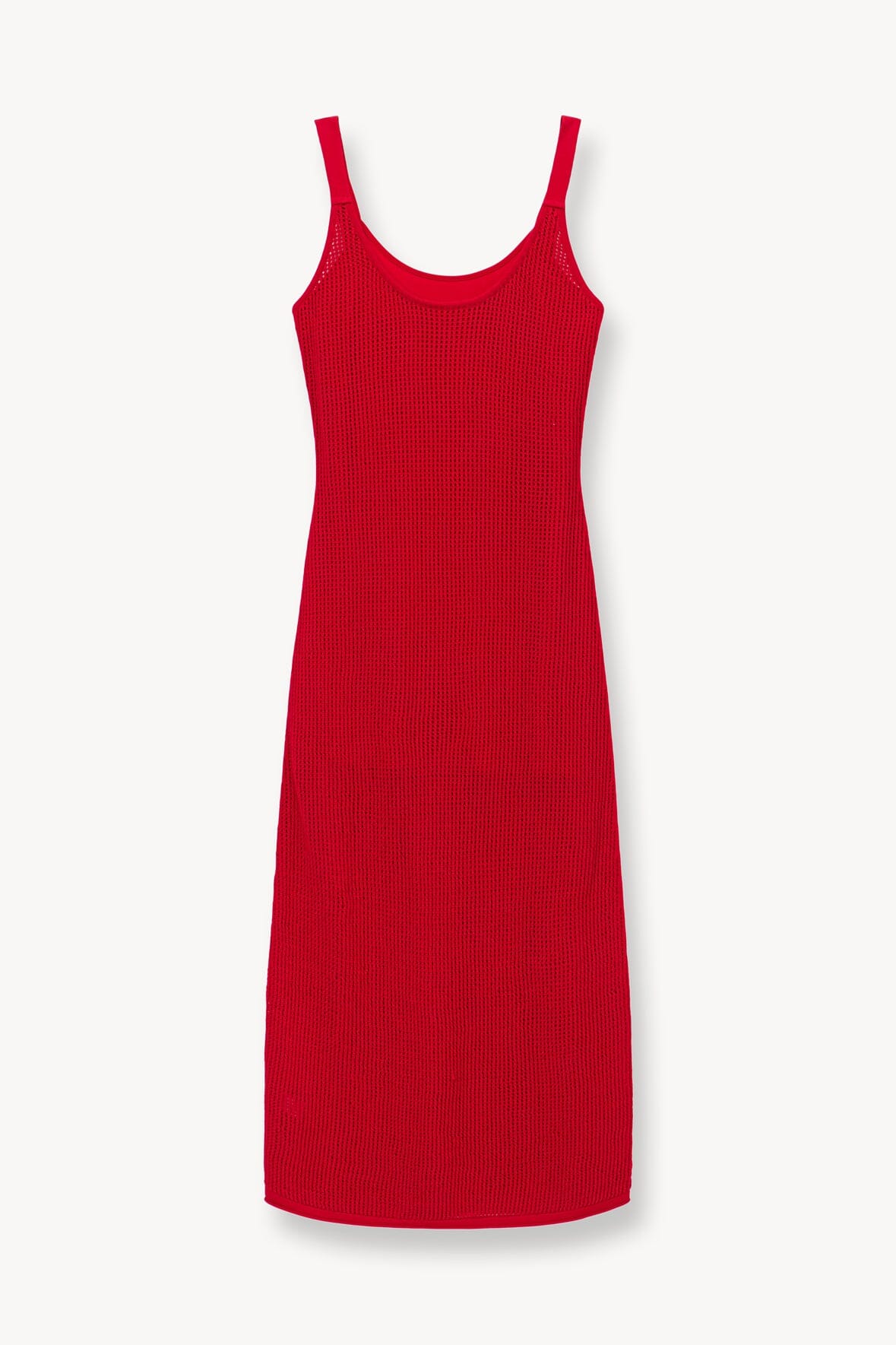 Red sleeveless scoop-neck coverup dress with ribbed knit texture.