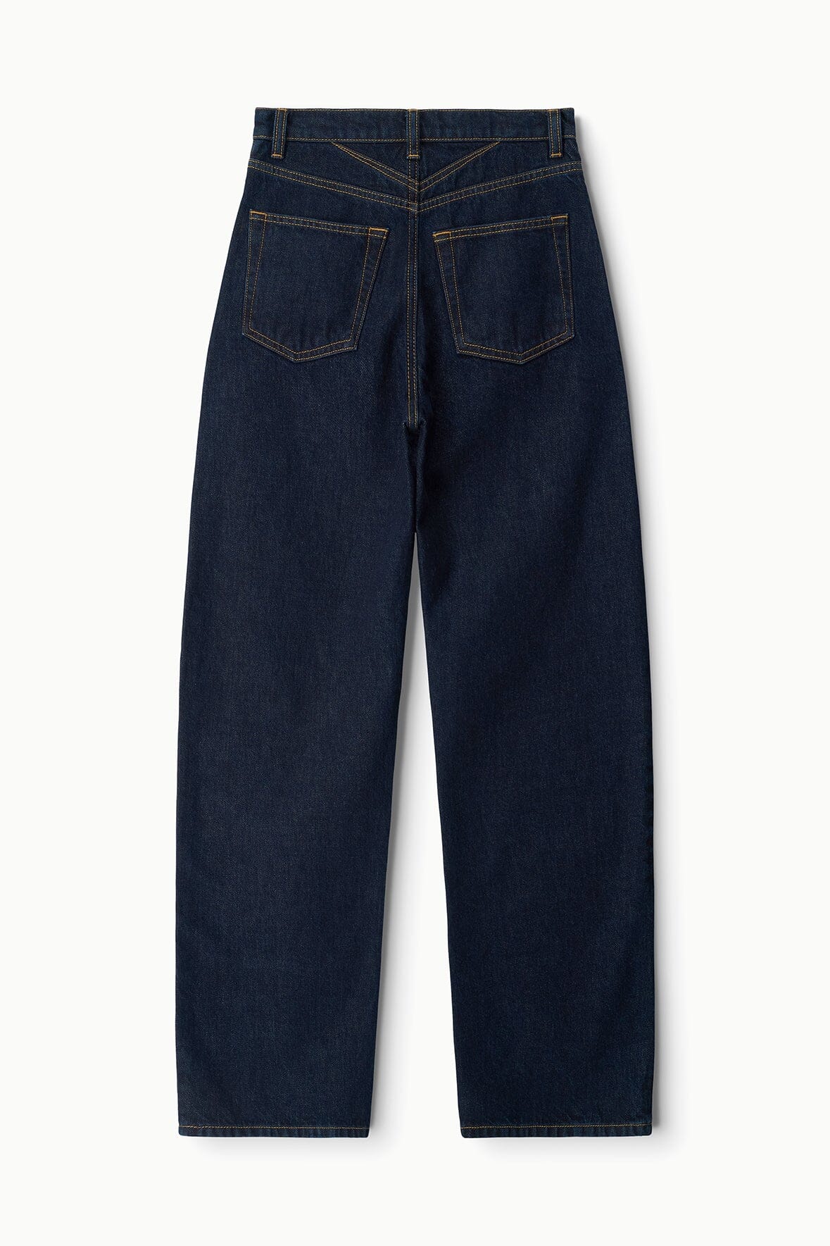 Indigo high-rise jeans with back yoke, belt loops and rear pocket detail