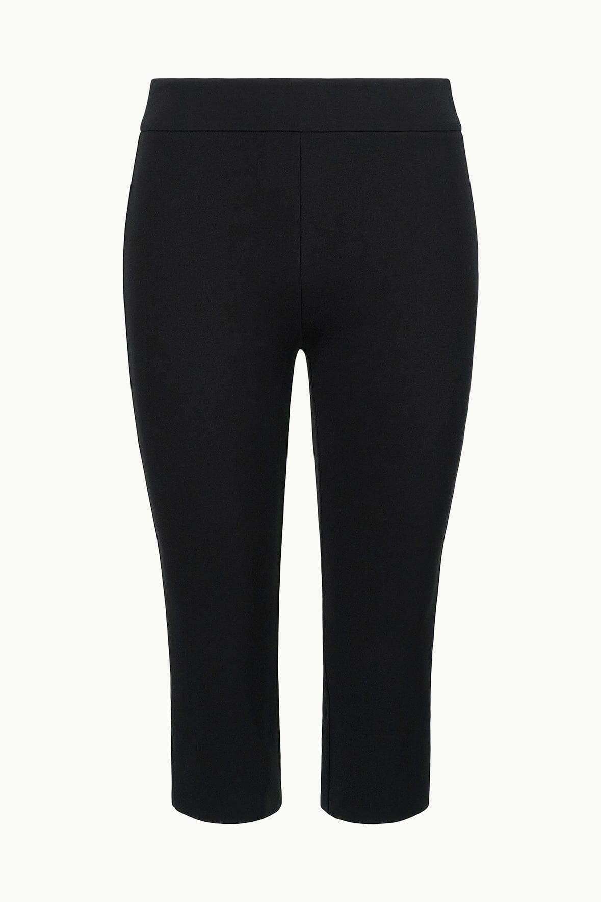 Black cropped straight-leg pants with flat waistband