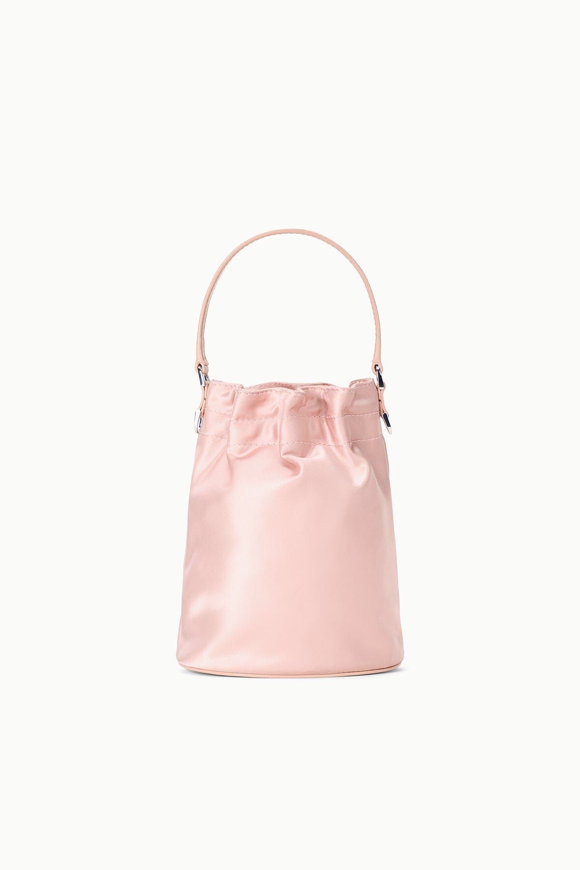 Blush mini shoulder bag with gathered front panel and thin top handles