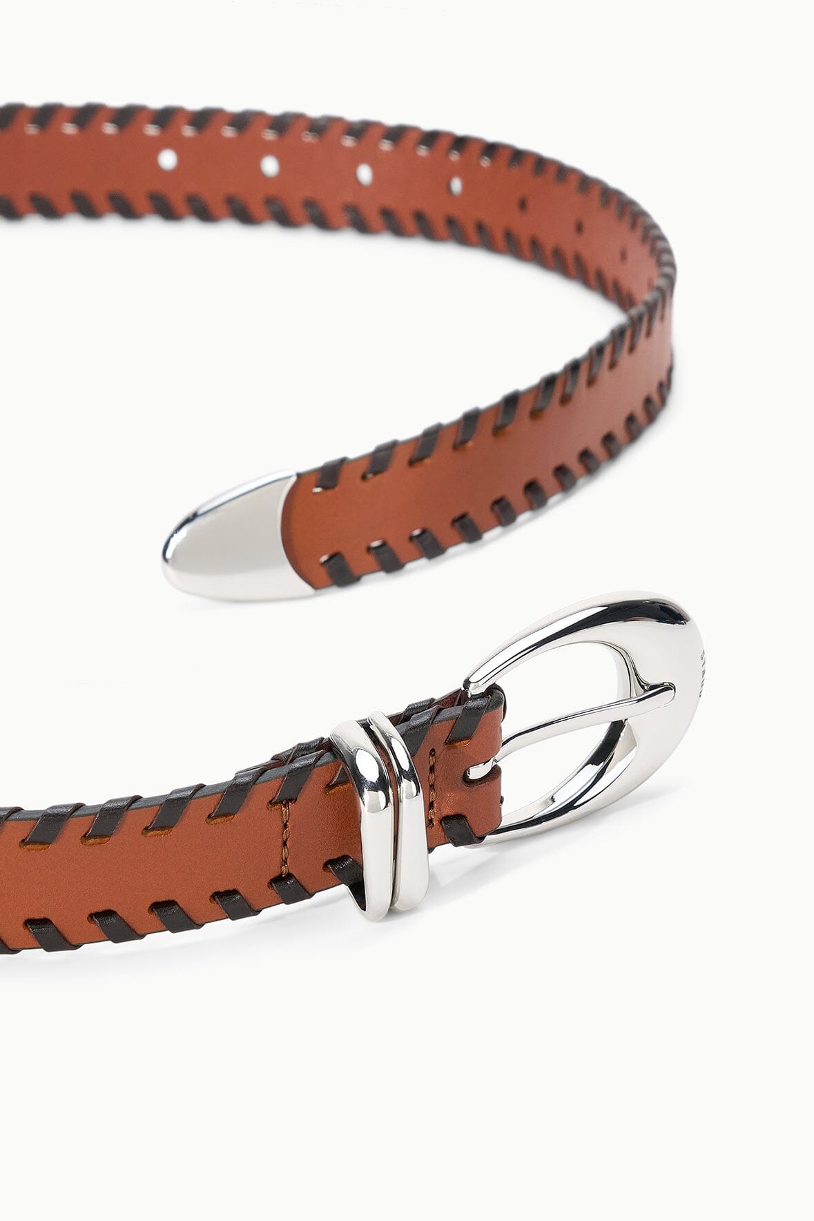 Espresso-brown leather belt with silver-tone buckle and keeper detail