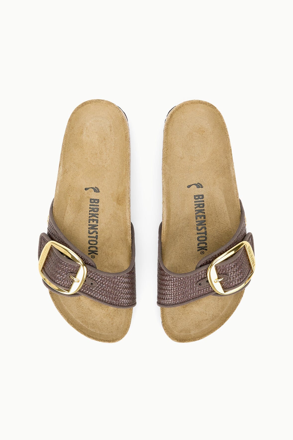 BIRKENSTOCK Madrid Big Buckle slide sandals with tan insoles and gold buckle detail