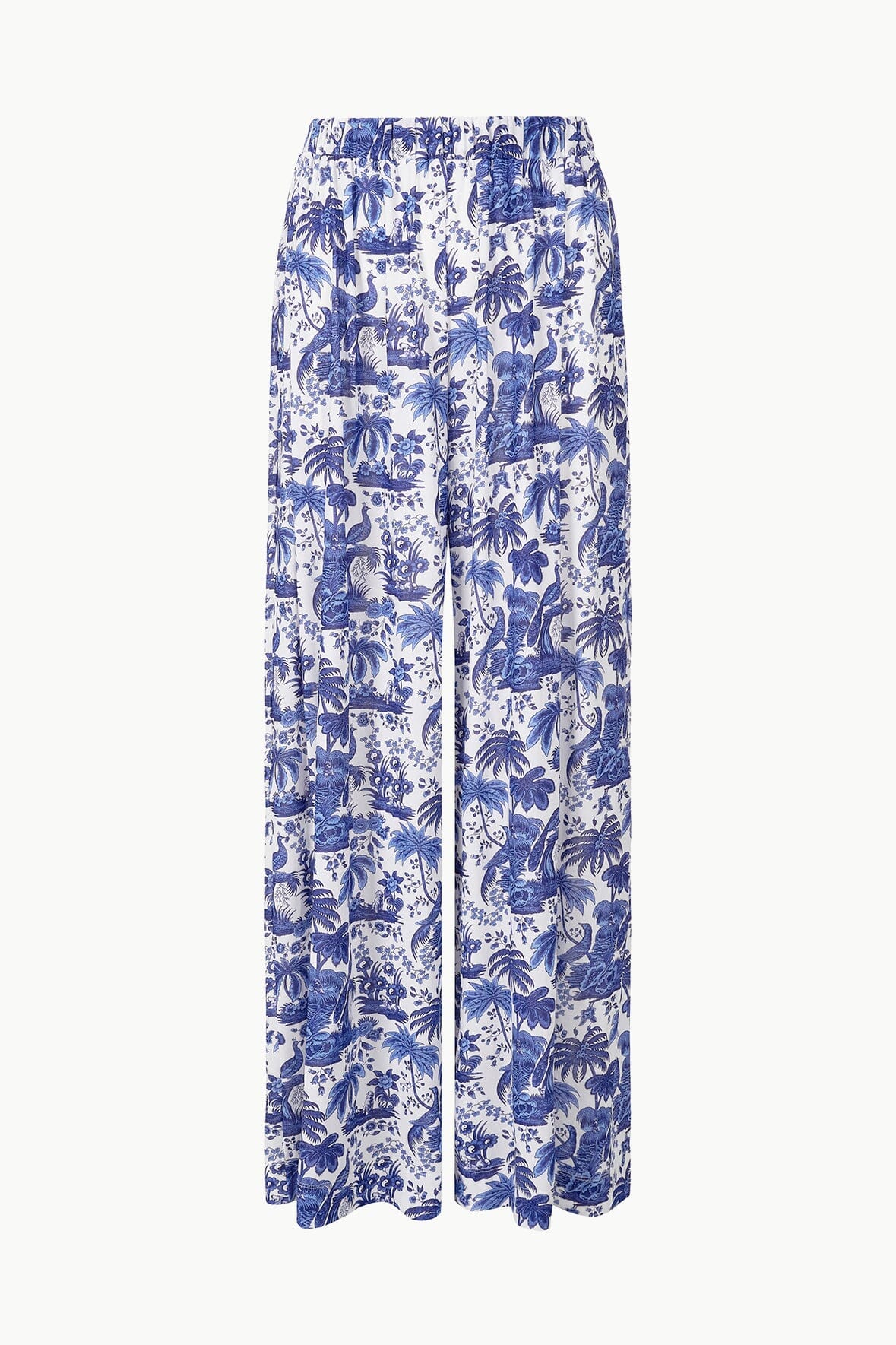 Marza pant in blue toile print, elastic waist and wide-leg relaxed fit.
