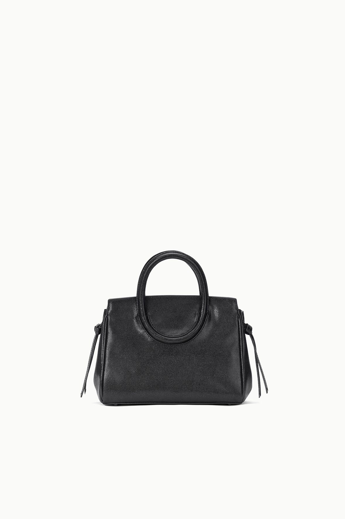 Black Maude mini carryall bag front view with zipper details and side tabs