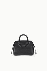 Black Maude mini carryall bag front view with zipper details and side tabs