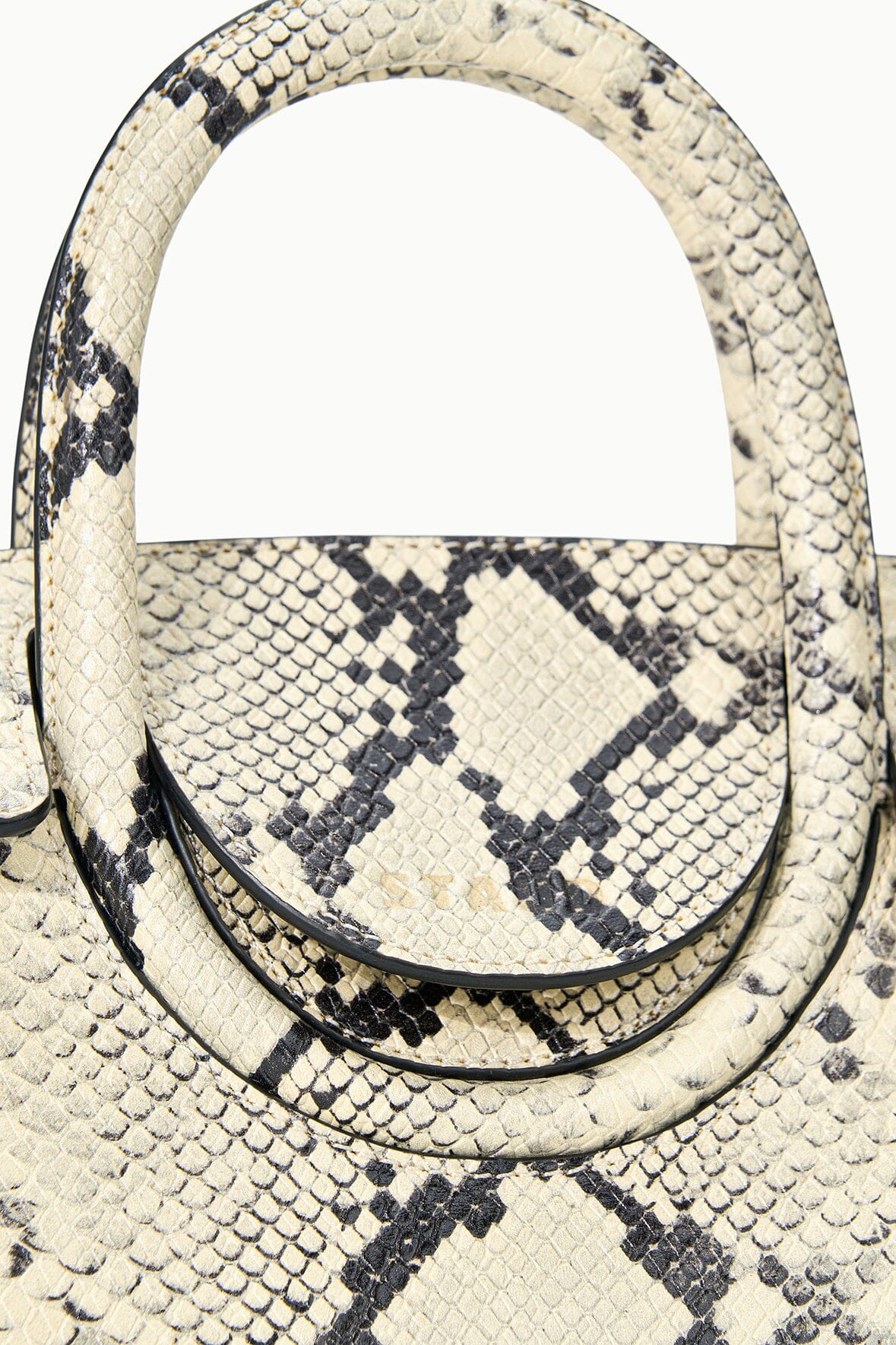 Snake-print mini carryall top handle and opening, detailed textured leather pattern