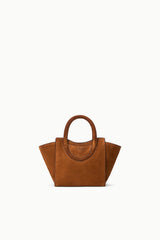 Tabac suede mini tote bag, angled front view with top handles