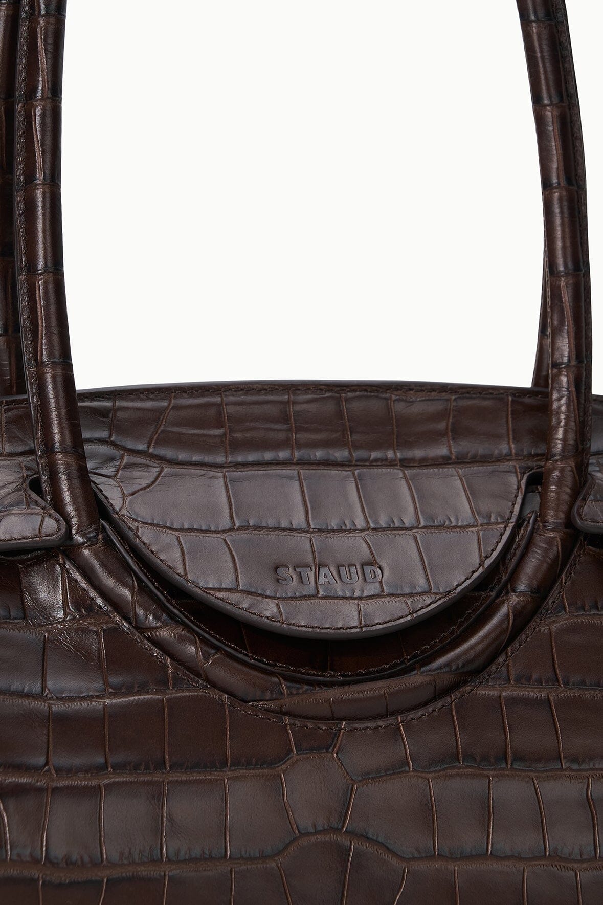 Croc-embossed flap front with MAUDE logo detail