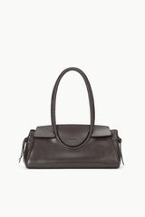 Espresso-brown leather shoulder bag, structured shape with oval top handles