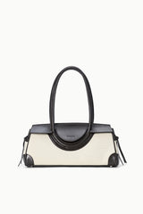 Maude shoulder bag in natural canvas with espresso leather handles and trim