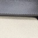 Maude shoulder bag fabric close-up: natural canvas texture with espresso leather edge