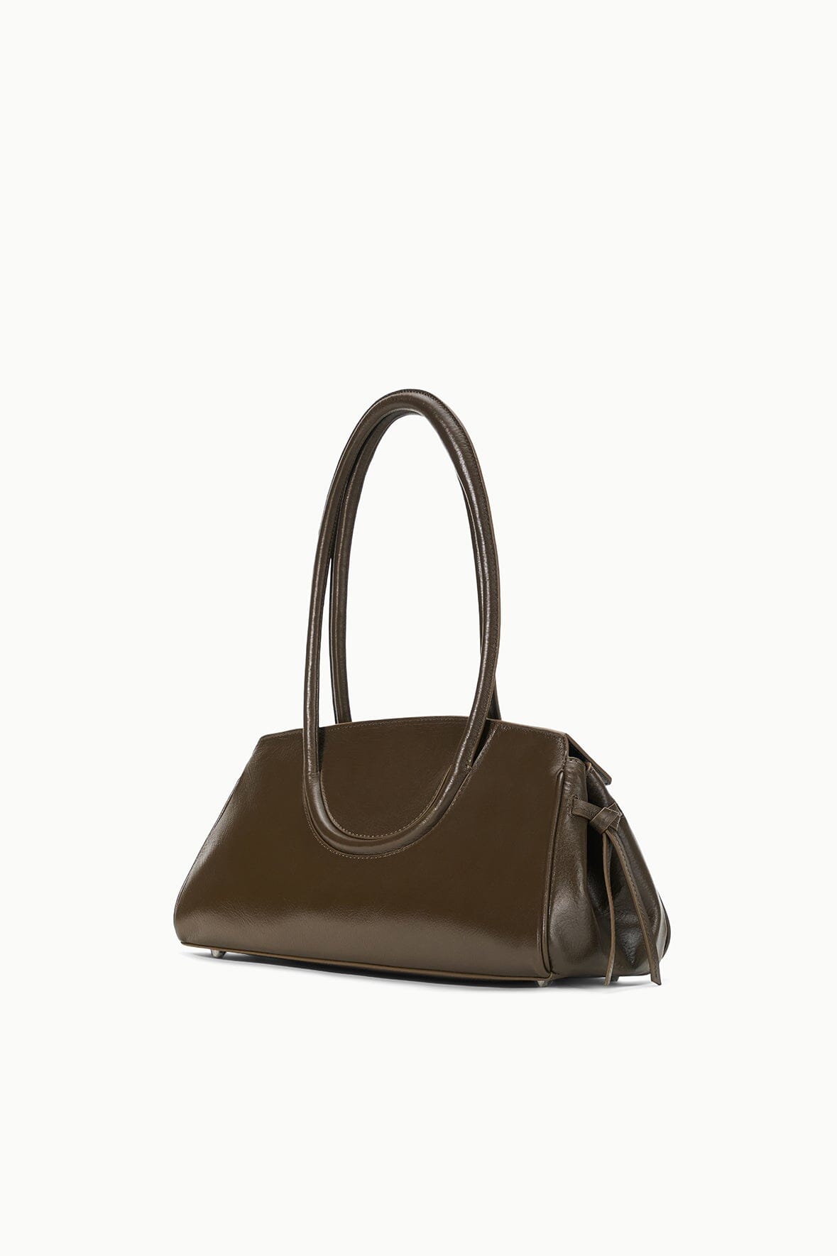 Truffle Maude shoulder bag with ruched side detail and top handles, brown leather