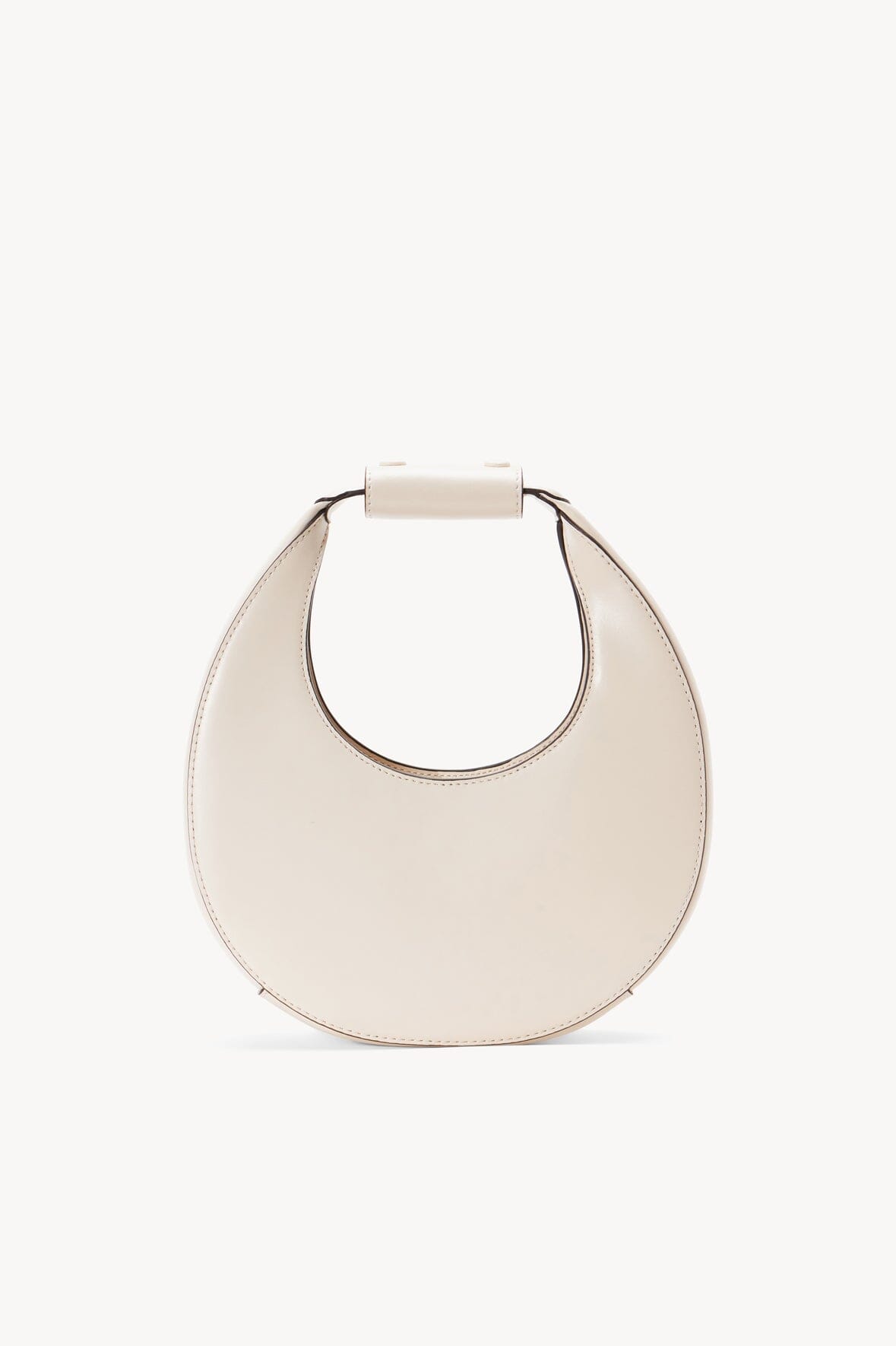 Cream mini moon bag with top handle and snap closure