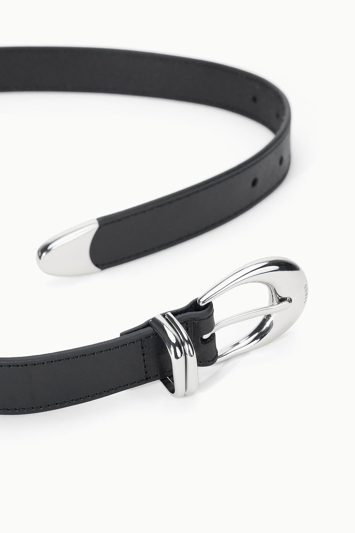 MOON METAL keeper belt, black leather strap with polished silver buckle detail