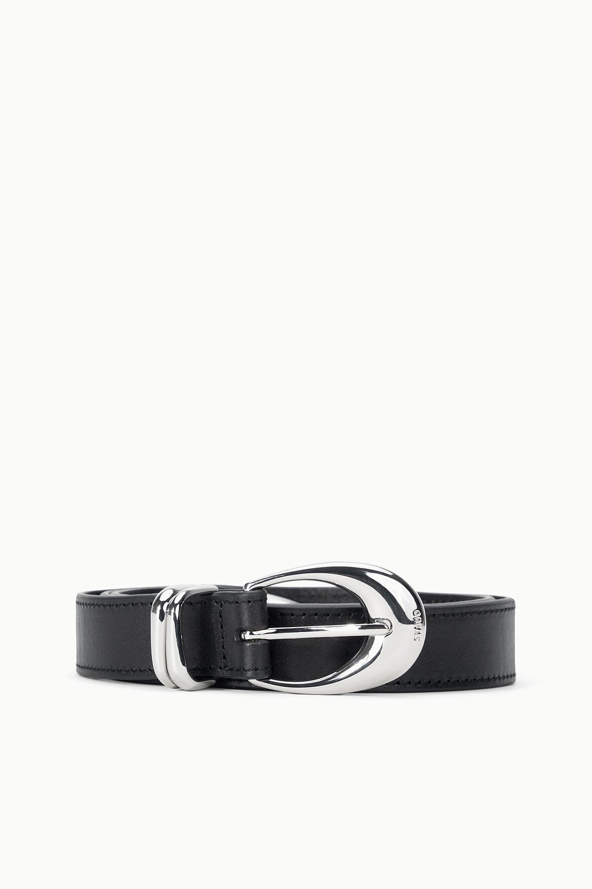 MOON METAL keeper belt, black leather with large silver buckle