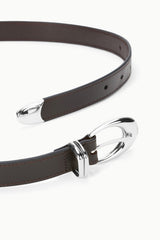 Espresso leather belt, 26 mm, with metal keeper and prong buckle