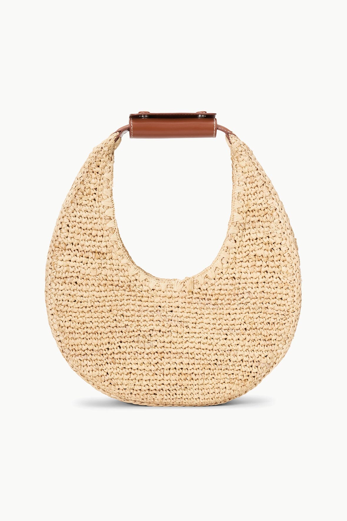 Natural raffia moon hobo bag with brown leather top handle
