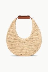 Natural raffia moon hobo bag with brown leather top handle
