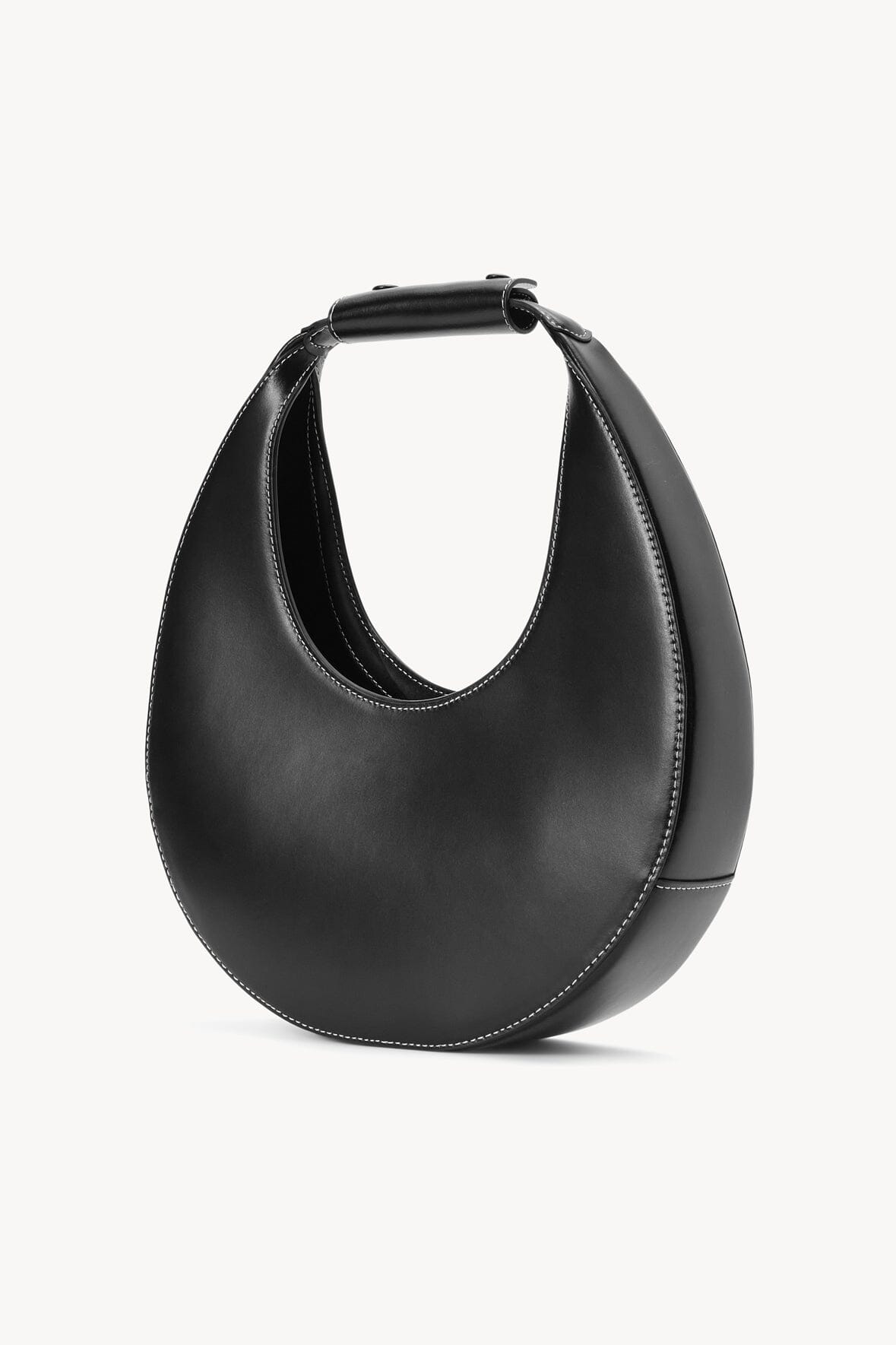 Black crescent hobo bag with wide top opening and short handle