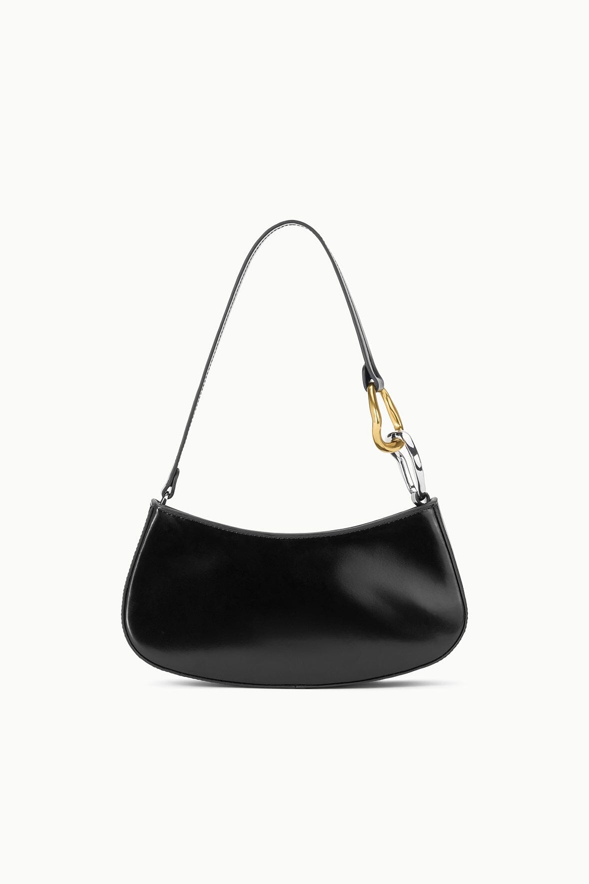 Black half-moon shoulder bag with curved handles
