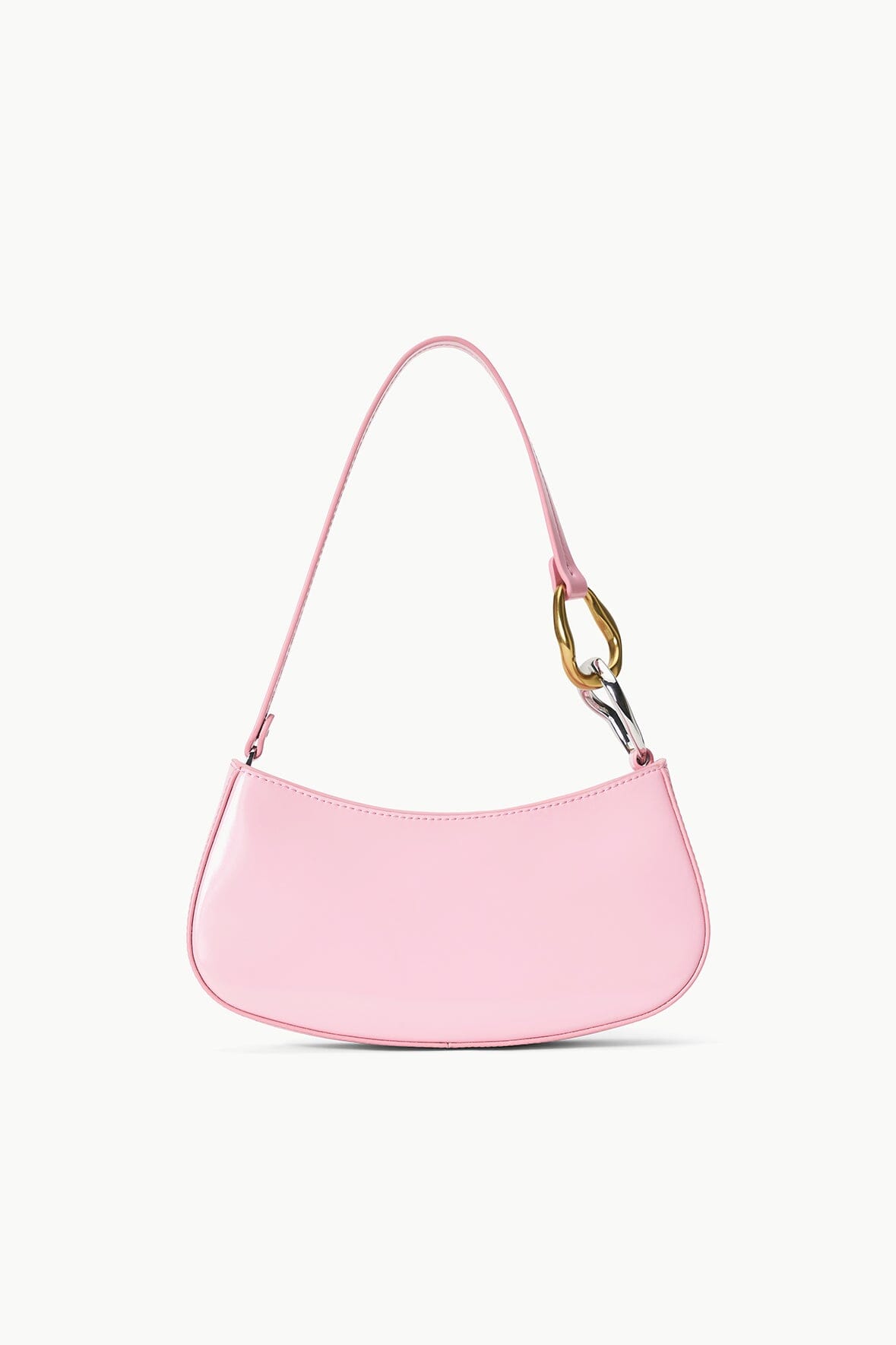 Pink hobo handbag with curved silhouette and adjustable shoulder strap