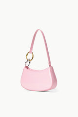 Pink mini hobo handbag with gold-tone hardware and single shoulder strap