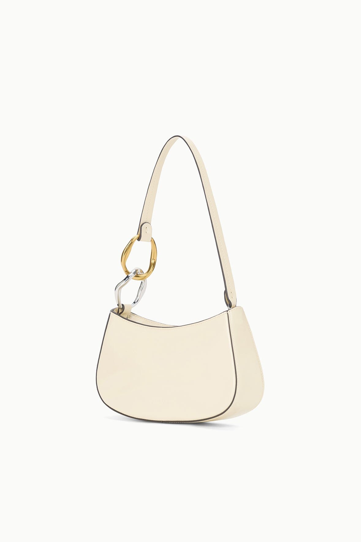Cream hobo shoulder bag with gold clasp detail and top handles