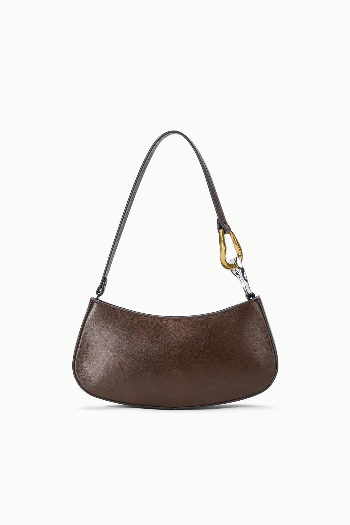 Ollie hobo bag in espresso-brown leather with curved silhouette and gold-tone ring handles
