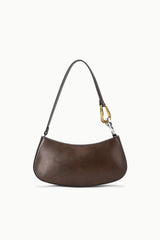 Ollie hobo bag in espresso-brown leather with curved silhouette and gold-tone ring handles