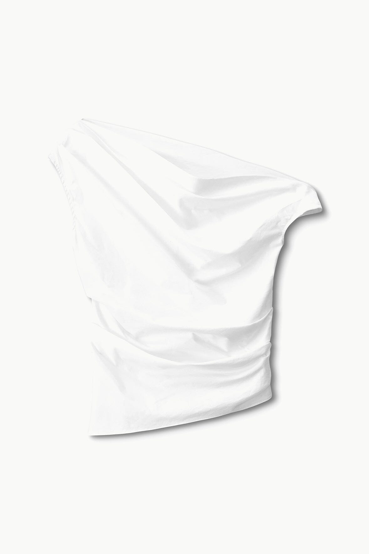 PHARE white draped one-shoulder top, folded fabric detail