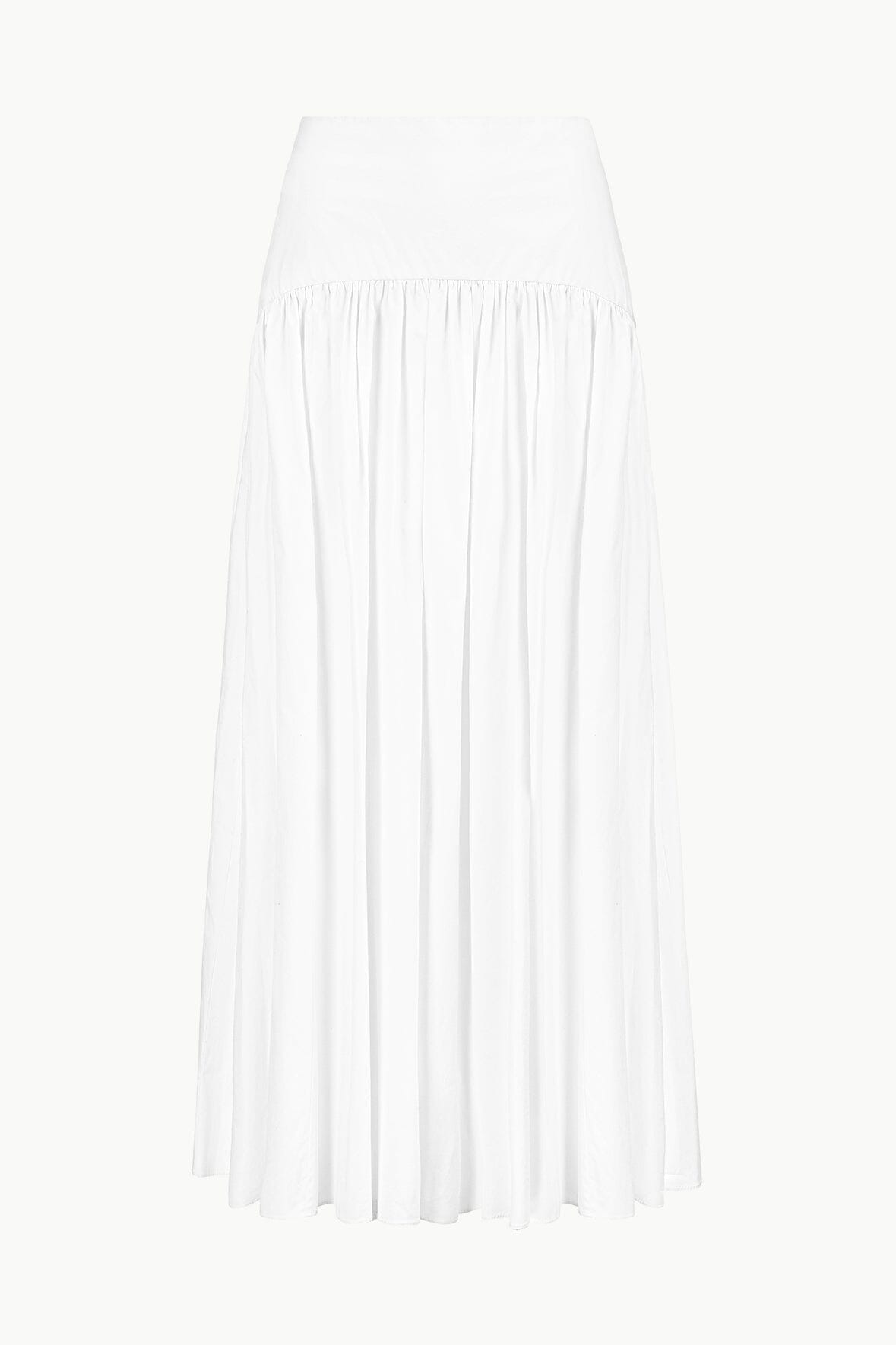 White tiered midi skirt with elastic waistband