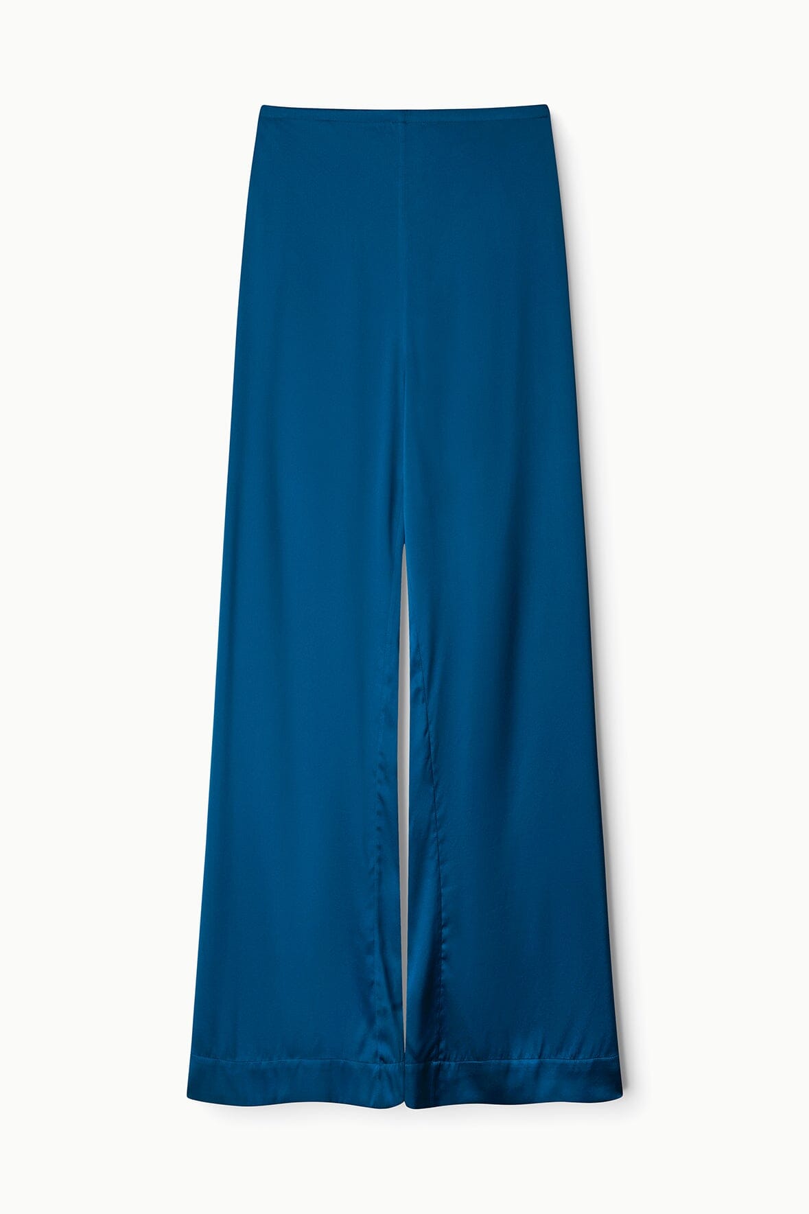 Stroll silk pants in dark blue, wide-leg with straight center seam