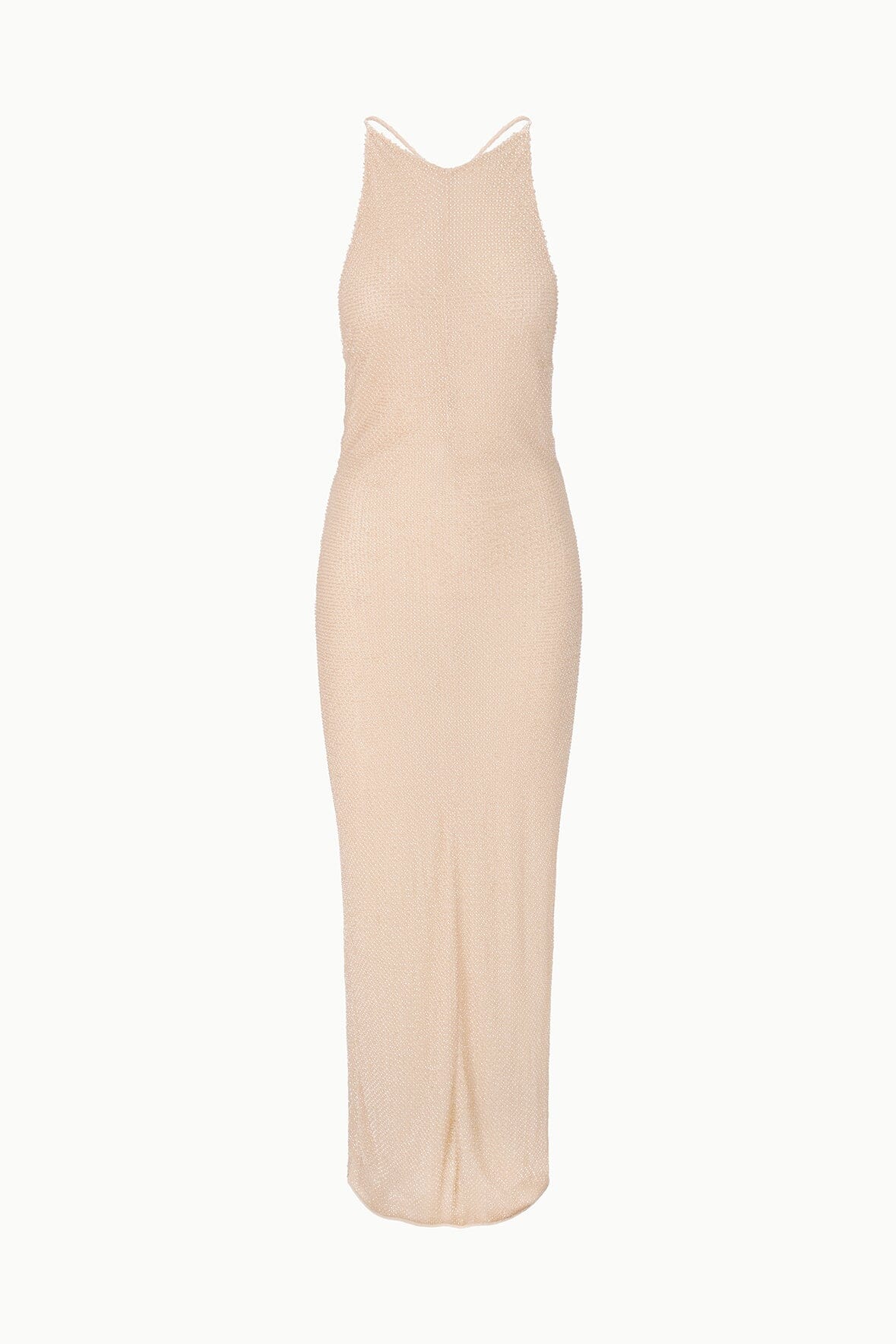 Champagne maxi slip dress, sleeveless with V-neck and side slit
