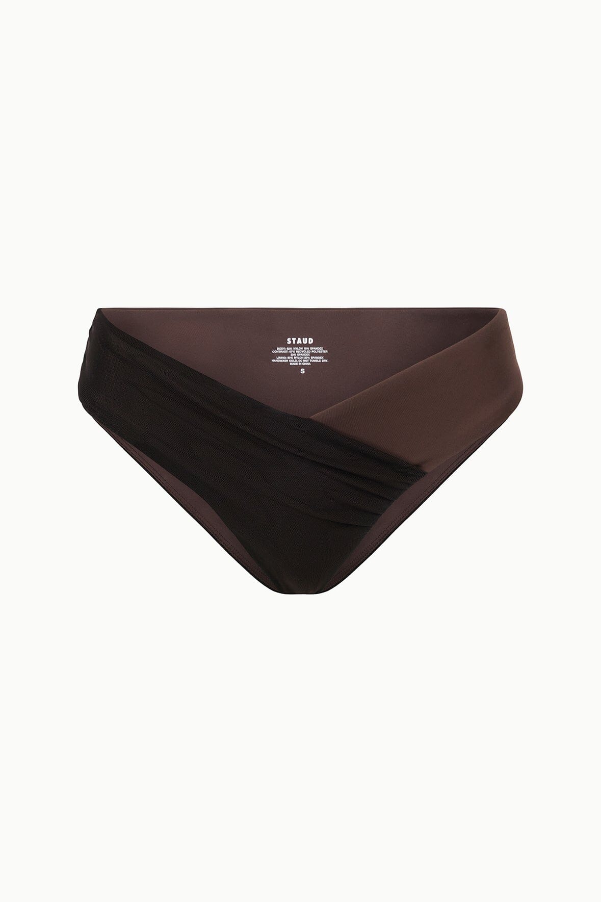 Dark brown bikini bottom with smooth front and triangular gathered back