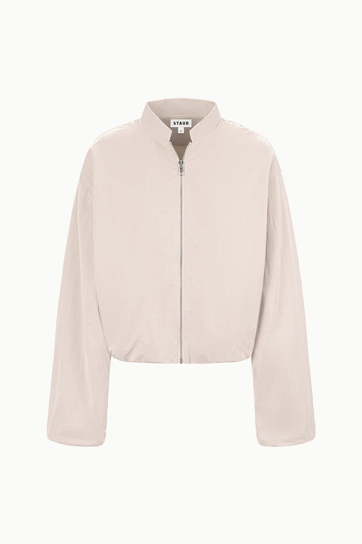 Fawn stand-collar zip jacket with cropped silhouette