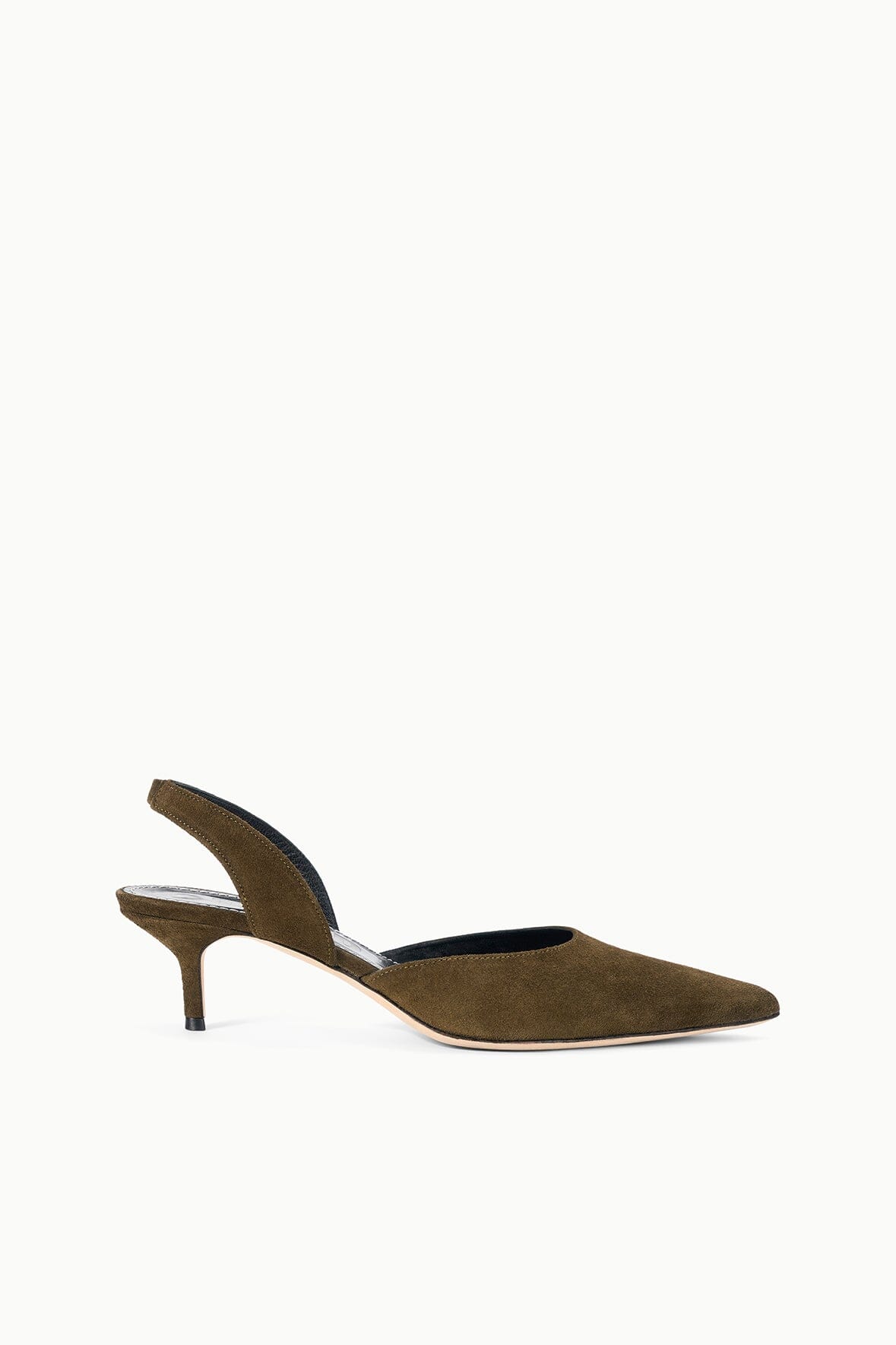 Women's suede slingback heels, truffle-brown pointed toe with mid heel